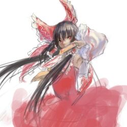  armpits bad_id bad_pixiv_id bow female hairbow hakurei_reimu long_hair masuchi ofuda red_bow sidelocks solo touhou 