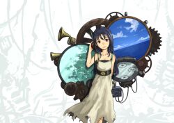  black_hair digital_media_player dress forest gears horn horn_(instrument) mp3_player nature ocean original smile steampunk 