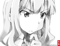  close-up commentary_request female gofu greyscale hairband idolmaster idolmaster_(classic) long_hair monochrome shijou_takane solo spot_color traditional_media 