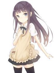  apron black_thighhighs blue_eyes commentary_request female long_hair purple_hair simple_background skirt solo standing tamaki_iori thighhighs tsurime waitress working!! yamada_aoi zettai_ryouiki 