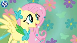  16:9 accessory arthropod blue_eyes blue_flower butterfly clothing colorful_background colorful_theme cutie_mark dress equid equine eyelashes female flower fluttershy_(mlp) friendship_is_magic gala_dress green_background green_butterfly green_eyes hair hair_accessory hairpin happy hasbro hi_res horse hp insects lepidopteran mammal my_little_pony mythological_creature mythological_equine mythology pegasus pink_flowers pink_hair plant purple_flower shelltoontv simple_background smile wallpaper white_flower widescreen wings yellow_flower 