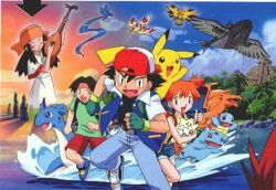  articuno bulbasaur charizard fleura_(pokemon) kasumi_(pokemon) kenji_(pokemon) lapras lolicon lowres moltres official_art pikachu pokemon pokemon_(anime) production_art satoshi_(pokemon) squirtle togepi zapdos 