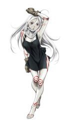  albino apron bodysuit deadman_wonderland highres long_hair red_eyes shiro_(deadman_wonderland) silver_hair solo 