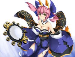  animal_ears bad_id bad_pixiv_id bare_shoulders blue_thighhighs breasts cleavage detached_sleeves fate/extra fate_(series) female fox_ears fox_girl fox_tail highres japanese_clothes medium_breasts mirror photoshop_(medium) pink_hair revision solo suiten_nikkou_amaterasu_yanoshisu_ishi tail tamamo_(fate) tamamo_no_mae_(fate/extra) thighhighs twintails yakitori_(oni) yellow_eyes 