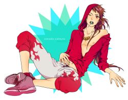  1boy brown_hair candy lolipop lollipop long_hair male male_focus red_eyes sanada_yukimura sanada_yukimura_(sengoku_basara) sengoku_basara solo temari114 wink 