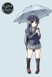  akiyama_mio black_hair commentary_request female k-on! kakifly long_hair plaid plaid_skirt sakuragaoka_high_school_uniform school_uniform skirt solo 