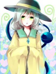  bad_id bad_pixiv_id female green_eyes grey_hair hat komeiji_koishi meronpanna_(mikoniito) open_mouth solo third_eye touhou 