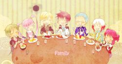  3girls 4boys antenna_hair asbel_lhant bad_id bad_pixiv_id blonde_hair blue_hair brothers brown_hair cheria_barnes food glasses gloves hubert_ozwell lambda_(tales) long_hair malik_caesars multicolored_hair multiple_boys multiple_girls pascal_(tales) pink_hair purple_hair richard_(tales) scarf sen_nai siblings smile sophie_(tales) spoon tales_of_(series) tales_of_graces twintails two_side_up uniform 