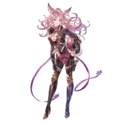  animal_ears bodysuit boots breasts catherine_(granblue_fantasy) cleavage erune female full_body gloves granblue_fantasy helmet high_heels large_breasts long_hair looking_at_viewer minaba_hideo official_art parted_lips pink_eyes pink_hair ponytail smile transparent_background 