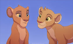  akeahi blue_eyes disney duo eye_contact felid female feral green_eyes lion looking_at_another mammal pantherine quadruped sitting sky smile the_lion_guard the_lion_king tiifu_(the_lion_guard) zuri_(the_lion_guard) 