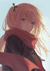  asawa_(dm_owr) blue_eyes coat expressionless female girls&#039;_frontline hair_ornament highres long_hair looking_at_viewer multicolored_hair one_side_up outdoors pink_hair purple_hair red_scarf scarf sky solo st_ar-15_(girls&#039;_frontline) streaked_hair upper_body 