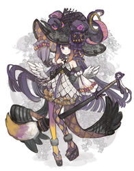  adapted_costume akikaze_(pokekinokokikaku) alternate_costume blue_eyes blunt_bangs female flat_chest gradient_hair hat highres hololive hololive_english long_hair mole mole_under_eye multicolored_hair ninomae_ina&#039;nis ninomae_ina&#039;nis_(party_dress) orange_hair purple_hair sidelocks solo tentacle tentacle_hair very_long_hair virtual_youtuber witch witch_hat 