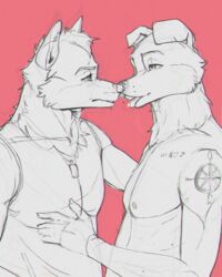  anthro canid canine canis domestic_dog duo ears_down hi_res kisses kissing love male male/male mammal orioz passionate pivoted_ears wolf 