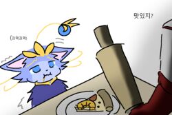  3:2 domestic_cat felid feline felis female feral food fruit league_of_legends mammal meme pineapple pineapple_on_pizza_debate_(meme) pineapple_pizza pizza plant riot_games rolling_pin solo tencent text translated yuumi_(lol) yuumisocute 