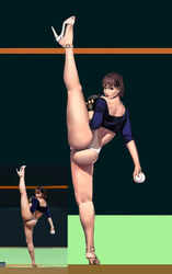  absurdres ass back bad_id bad_pixiv_id baseball baseball_mitt blouse bra_strap brown_eyes brown_hair female high_heels highres holding jin_yi_dui original panties photo_inset pitching real_life real_life_insert reference_inset shirt solo split standing standing_on_one_leg standing_split underwear 