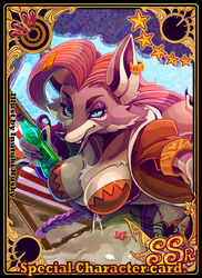  2019 accessory anthro beach bent_over beverage bikini blue_eyes border bottle braided_hair breasts brown_body brown_fur canid canine card card_template cheek_tuft cleavage clothed clothing coat container countershade_face countershade_torso countershading day detailed_background ear_piercing english_text facial_tuft female fox fur hair hair_accessory hairclip hi_res holding_object inutsukihasukii kemono long_hair looking_at_viewer mammal outside piercing red_hair seaside solo swimwear text topwear tuft yellow_border 