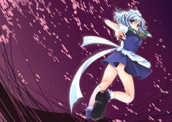  braid female grey_hair izayoi_sakuya short_hair solo tanabe touhou twin_braids 