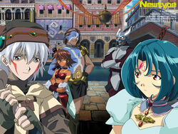  .hack// .hack//sign 2girls 3boys bear_(.hack//) bee_train magazine_scan mimiru_(.hack//) multiple_boys multiple_girls newtype official_art ohsawa_satoshi_(bee_train) scan silver_knight_(.hack//) subaru_(.hack//) tattoo tsukasa_(.hack//) upper_body 