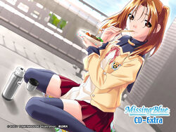  brown_eyes brown_hair chopsticks eating female food missing_blue ritsuki_saya school_uniform sitting skirt solo thermos thighhighs twintails watanabe_akio zettai_ryouiki 