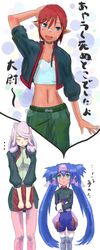  3girls daizan_(mount_position) jacket klan_klein long_hair macross macross_frontier meltrandi multiple_girls nene_rora pantyhose pointy_ears raramia_rerenia translation_request uniform zentradi 