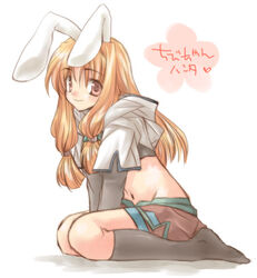  animal_ears blonde_hair female hair_ornament hunter_(ragnarok_online) kneehighs kokono_coco long_hair midriff navel rabbit_ears ragnarok_online socks solo 