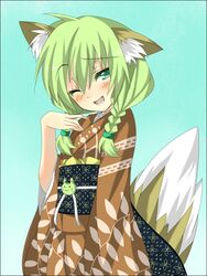  animal_ears female fox_ears japanese_clothes kimono original saitou_kon shingetsu_takehito solo tail 