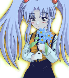  commentary_request ebi_tendon female flower hoshino_ruri jaggy_lines kidou_senkan_nadesico lowres oekaki photoshop_(medium) solo twintails 