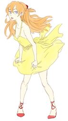  blue_eyes commentary_request dress female hachimitsuboi highres long_hair neon_genesis_evangelion red_hair sketch solo souryuu_asuka_langley yellow_dress 