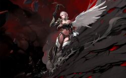  armor crossbow kamael lineage_2 long_ear one_wing pink_skin smoke wallpaper 