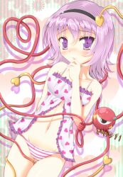  babydoll bad_id bad_pixiv_id blush eyeball female hairband heart komeiji_satori mayuzumi_makiha panties pink_eyes pink_hair short_hair solo striped_clothes striped_panties third_eye touhou underwear underwear_only 