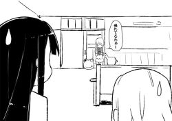  3girls akiyama_mio bad_id bad_pixiv_id camera doll frog girock greyscale k-on! kotobuki_tsumugi long_hair monochrome multiple_girls sweatdrop tainaka_ritsu translated 