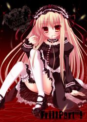  blush commentary_request dress female frills gothic_lolita lolita_fashion original photoshop_(medium) rokudou_itsuki sitting solo thighhighs 