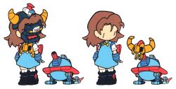  brown_hair chibi commentary_request daiku_maryu_gaiking dress female gai-chan gaiking horns mecha mecha_musume robot simple_background touei_robot_girls ueno_sora 