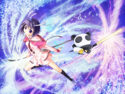  asukai_shio bad_id bad_pixiv_id baseball_bat black_hair female highres itto_(m2f_slide) naginata panda paqy photoshop_(medium) polearm purple_hair school_uniform short_hair twinkle_crusaders weapon 