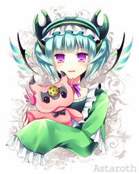  astaroth_(p&amp;d) bad_id bad_pixiv_id blue_hair cauchemar_(p&amp;d) character_name chisa choker female hairband looking_at_viewer open_mouth pentagram purple_eyes puzzle_&amp;_dragons ribbon_choker short_hair sleeves_past_wrists smile 