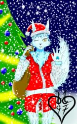  absurd_res anthro canid canine christmas christmas_clothing christmas_headwear closed_eyes clothing crystal female feral fox fur hat headgear headwear hi_res holidays khblacky97 mammal santa_hat solo star_wars vulptex yellow_eyes 