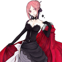  bad_id bad_pixiv_id bow breasts bug butterfly charlotte_(pandora_hearts) choker cleavage dress earrings elbow_gloves evening_gown female gloves jewelry kitsune_numako medium_breasts pandora_hearts photoshop_(medium) pink_eyes pink_hair side_slit solo white_background 