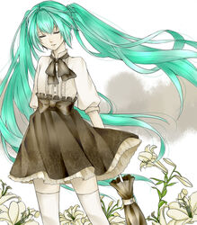  bad_id bad_pixiv_id closed_eyes closed_umbrella dress female flower green_hair hatsune_miku hiro_satochi long_hair solo thighhighs twintails umbrella very_long_hair vocaloid 