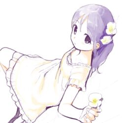  bad_id bad_pixiv_id dress female flower higebu holding inazuma_eleven inazuma_eleven_(series) kudou_fuyuka looking_up purple_eyes purple_hair solo 