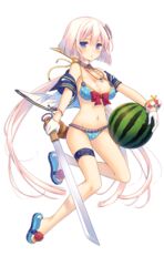  :o bikini bow bow_bikini bracelet breasts chestnut_mouth cleavage female food fruit full_body gloves highres hirado_castle holding holding_sword holding_weapon jewelry large_breasts long_hair mole mole_on_breast navel necklace official_art open_clothes open_shirt pink_hair polka_dot polka_dot_bikini purple_eyes sandals shirohime_quest shirt solo swimsuit sword transparent_background very_long_hair watermelon weapon white_gloves 