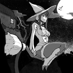  artist_request birdy birdy_the_mighty broom cosplay drawfag female female hat little_witch_academia monochrome solo source_request 