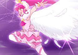  :d aino_megumi angel_wings armpits ballerina bridal_garter brooch commentary_request cure_lovely earrings female frills happinesscharge_precure! heart heart_brooch high_heels high_ponytail highres jewelry long_hair magical_girl ogry_ching open_mouth outstretched_arms pantyhose pink_eyes pink_hair pink_skirt ponytail precure purple_background silk skirt smile solo spider_web spread_arms standing standing_on_one_leg super_happiness_lovely tiara white_pantyhose white_wings wide_ponytail wings wrist_cuffs 