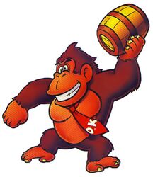  anthro ape barrel donkey_kong_(character) donkey_kong_(series) haplorhine low_res male mammal muscular muscular_anthro muscular_male necktie nintendo official_art pecs primate simple_background solo source_request text_on_necktie unknown_artist white_background 