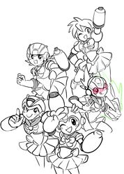  5boys ;) androgynous arm_cannon bishoujo_senshi_sailor_moon cosplay crossdressing crossover geo_stelar_(mega_man) helmet highres magical_girl md5_mismatch mega_man_(character) mega_man_(classic) mega_man_(series) mega_man_battle_network_(series) mega_man_legends_(series) mega_man_star_force mega_man_volnutt mega_man_x_(series) megaman.exe multiple_boys multiple_persona netnavi one_eye_closed sailor_senshi smile spot_color super_smash_bros. v visor weapon x_(mega_man) yellow_kirby 