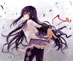  akemi_homura akemi_homura_(magical_girl) bad_id bad_pixiv_id black_hair broken_eyewear female glasses hairband long_hair magical_girl mahou_shoujo_madoka_magica mahou_shoujo_madoka_magica_(anime) pantyhose purple_eyes red-framed_eyewear sarasa-sasa solo 