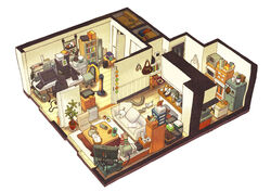  arcade_stick bag book bookshelf bottle box cage cardboard_box chair closet commentary computer controller couch desk dollhouse_view drawing_tablet earmuffs_removed ferret floorplan from_above game_boy_advance game_console game_controller handbag handheld_game_console heater indoors isometric joystick kettle kirenenko_(usavich) kitchen kotatsu litter_box little_big_planet living_room monitor no_humans office_chair onion picture_frame plant playstation_portable potted_plant putin_(usavich) refrigerator sackboy scenery sebascha sen_to_chihiro_no_kamikakushi sliding_doors susuwatari swivel_chair table television tissue_box trash_can tube usavich wii wooden_floor 