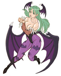  animal_print bad_id bad_pixiv_id bare_shoulders bat_print bingoman boots breasts bridal_gauntlets cleavage demon_girl elbow_gloves female gloves green_eyes green_hair head_wings knee_boots large_breasts leotard long_hair morrigan_aensland pantyhose photoshop_(medium) print_pantyhose solo thick_thighs thighs toned vampire_(game) wings 