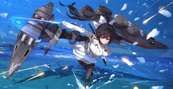  agovitch attack azur_lane bad_id bad_pixiv_id black_hair black_legwear bouncing_breasts breasts female full_body gloves hair_flaps highres holding holding_sword holding_weapon jacket katana large_breasts leaning_forward long_hair long_sleeves military military_uniform miniskirt motion_blur orange_eyes pantyhose pleated_skirt ponytail skirt slashing speed_lines sword takao_(azur_lane) uniform very_long_hair walking walking_on_liquid water weapon white_gloves white_jacket white_skirt 