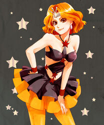  bad_id bad_pixiv_id bare_arms bishoujo_senshi_sailor_moon bishoujo_senshi_sailor_moon_s brown_eyes earrings female grey_background hand_on_own_hip jewelry marie_(instant_heroine) midriff mimete_(sailor_moon) neck orange_hair orange_pantyhose orange_skirt pantyhose parted_bangs short_hair simple_background skirt smile solo star_(symbol) tiara witches_5 wrist_cuffs 