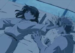  1boy animated animated breasts female imadori_kyousuke indoors lowres medium_breasts night non-web_source school_rumble sleeping suou_mikoto_(school_rumble) 